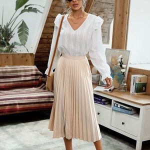 High Waist Pleated Pink Midi Skirt Size Small